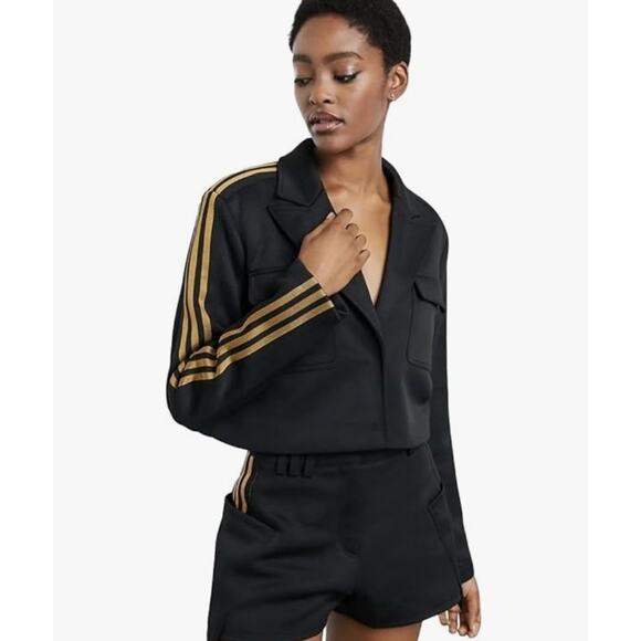 ADIDAS X IVY PARK Crop Suit Track Jacket Black Gold Pique 1X 14 XXL NWT $120 - Picture 1 of 13